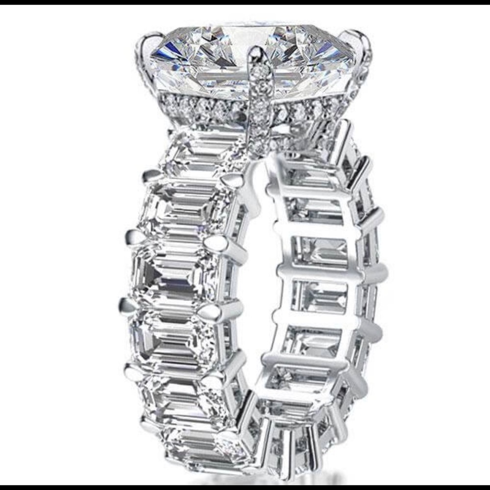 EMERALD ETERNITY  WHITE SAPPHIRE ENGAGEMENT RING